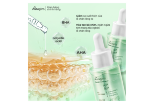 Sản phẩm Combo 9 Bộ Ba Tinh Chất The Auragins Da Sạch Mịn Rạng Ngời Tự Tin, bao gồm Gel Rửa Mặt cho da dầu mụn và Đá Guasha, hỗ trợ giảm mụn, làm sạch và sáng da.