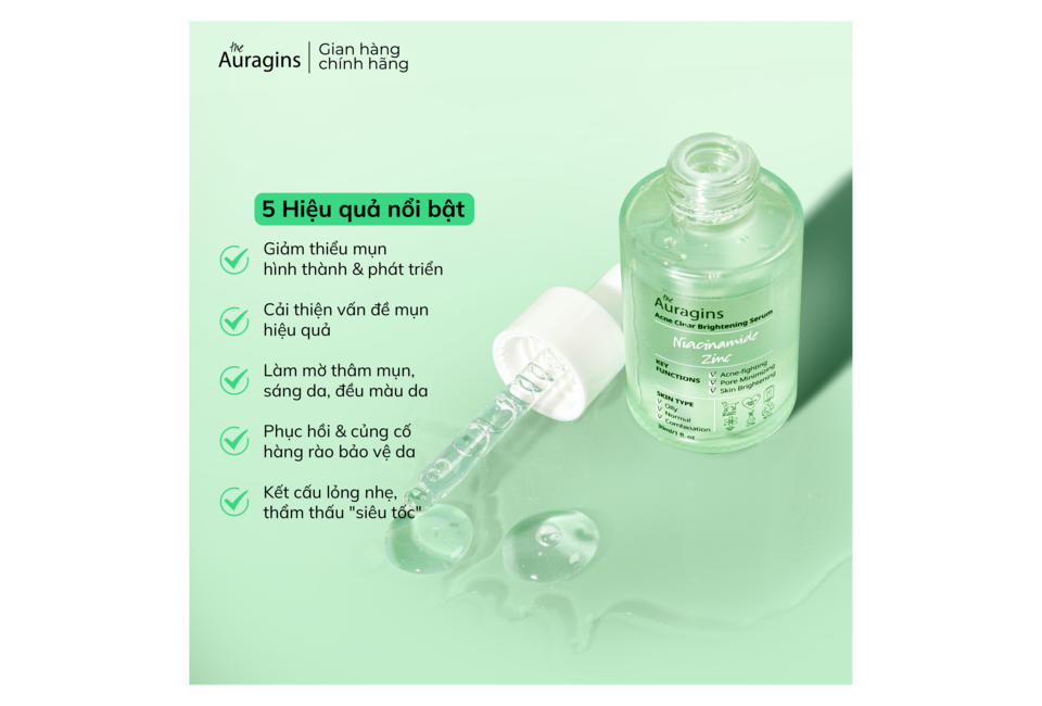 Sản phẩm Combo 12 Bộ Đôi Tinh Chất The Auragins giúp da sáng khỏe và ngừa mụn toàn diện, bao gồm kem gel rửa mặt và minisize gel dưỡng ẩm + nước cân bằng AHA PHA, với 5 hiệu quả nổi bật cho làn da.