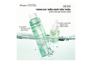 Bộ đôi The Auragins với toner Gentle Brightening Toner AHA PHA Niacinamide và serum 10% Niacinamide, 1% Zinc giúp sáng da, kiểm soát dầu thừa, ngừa mụn, và giảm thâm cho làn da nhạy cảm.