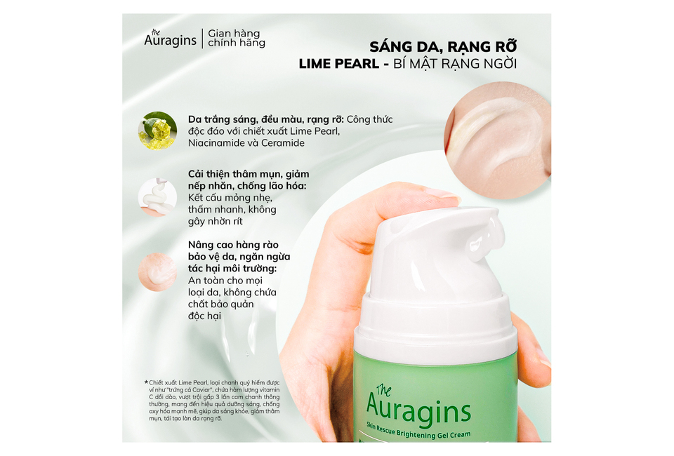 Combo 2 Hỗ Trợ Sáng Da Giảm Mụn Ẩn Mờ Thâm Dưỡng Ẩm Serum The Auragins 10% Niacinamide + 1% Zinc + Máy Rửa Mặt Halio Facial Cleansing kết hợp chăm sóc da chuyên sâu với chiết xuất Lime Pearl, giúp cải thiện sắc tố và giảm mụn.
