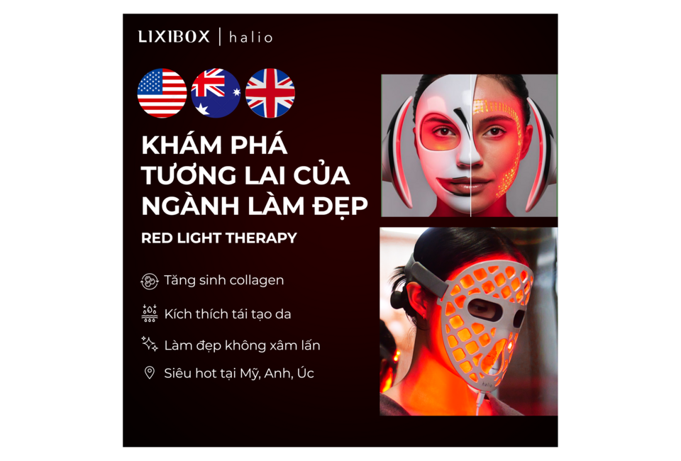 Khám phá tương lai của ngành làm đẹp với Mặt Nạ Ánh Sáng Sinh Học Halio PureGlow Ultralite Silicone LED Face Mask. Tăng sinh collagen, kích thích tái tạo da, làm đẹp không xâm lấn, siêu hot tại Mỹ, Anh, Úc.