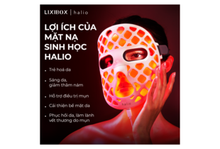 Mặt Nạ Ánh Sáng Sinh Học Halio PureGlow Ultralite Silicone LED Face Mask, minh họa lợi ích sản phẩm: trẻ hóa da, sáng da, hỗ trợ điều trị mụn, cải thiện bề mặt da, phục hồi da và làm lành vết thương do mụn.