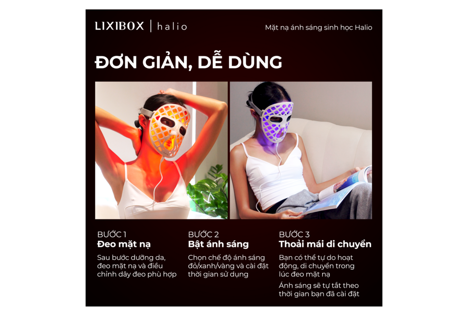 Mặt Nạ Ánh Sáng Sinh Học Halio PureGlow Ultralite Silicone LED Face Mask và Máy Sấy Tóc Halio Hypersonic - Pearl White với hướng dẫn sử dụng đơn giản, phù hợp với mọi nhu cầu làm đẹp.