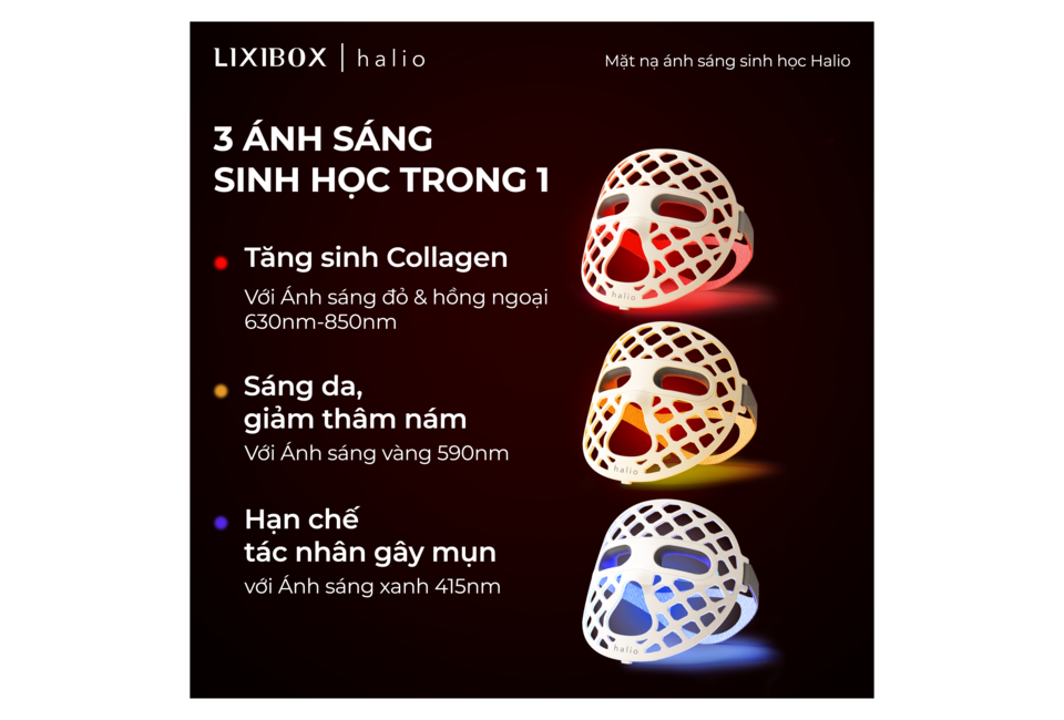 Mặt Nạ Ánh Sáng Sinh Học Halio PureGlow Ultralite với 3 ánh sáng sinh học giúp tăng sinh collagen, sáng da và hạn chế tác nhân gây mụn. Tặng kèm Máy Sấy Tóc Halio Hypersonic - Silver Frost.
