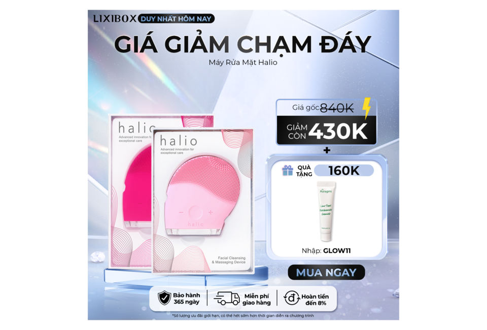 Máy rửa mặt Halio Facial Cleansing & Massaging Device - Baby Pink với giá gốc 840K, giảm còn 430K. Nhận quà tặng trị giá 160K khi mua. Bảo hành 365 ngày và miễn phí giao hàng.