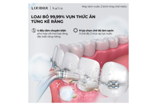 Combo Máy Tăm Nước 2 Bình Thay Thế Halio Ocean Blue và Bàn chải điện Halio Sonic SmartClean Sky Blue. Sản phẩm giúp loại bỏ 99,99% vụn thức ăn giữa các kẽ răng với đầu tăm chuyên biệt và nhiều chế độ làm sạch.