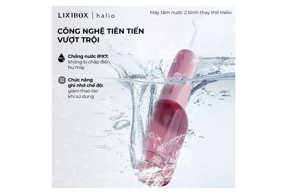 Combo Máy Tăm Nước 2 Bình Thay Thế Halio Muted Rose & Bàn chải điện Halio Sonic SmartClean Sky Blue cung cấp công nghệ chăm sóc răng miệng tiên tiến, chống nước IPX7, giúp sử dụng an toàn và tiện lợi cho việc vệ sinh răng miệng mỗi ngày.