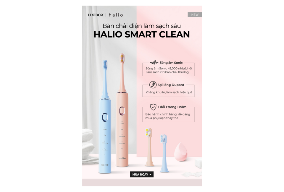 Combo Máy Tăm Nước 2 Bình Thay Thế Halio Muted Rose và Bàn chải điện Halio Sonic SmartClean Sky Blue cung cấp trải nghiệm chăm sóc răng miệng tối ưu với công nghệ sóng âm và thiết kế hiện đại.