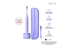 Combo Bàn Chải Điện Halio Sonic Whitening Periwinlke & Máy Rửa Mặt Halio Original Baby Pink với màu sắc pastel dễ thương, tích hợp công nghệ sóng sonic và nhiều chế độ làm sạch, giúp cải thiện sức khỏe răng miệng.