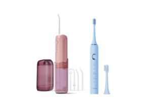 Combo Máy Tăm Nước 2 Bình Thay Thế Halio Muted Rose kèm Bàn chải điện Halio Sonic SmartClean Sky Blue, tạo nên bộ sản phẩm hoàn hảo cho việc Chăm Sóc Răng Miệng.