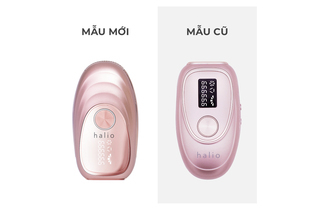 Sản phẩm Máy Triệt Lông Lạnh Cá Nhân Halio IPL Cooling Hair Removal Device với thiết kế mới và cũ, thể hiện tính năng và sự tiện lợi trong việc triệt lông tại nhà.
