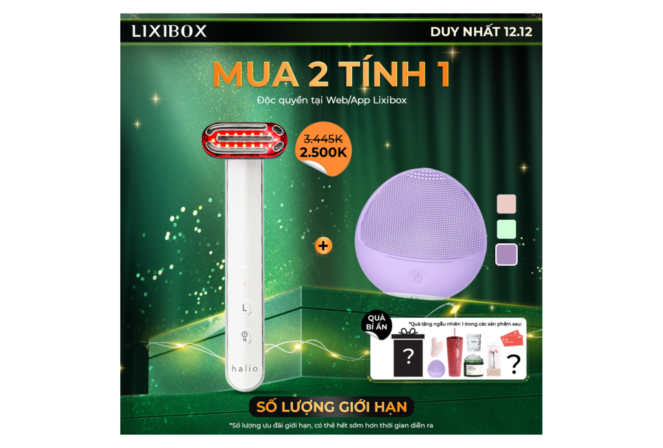 Máy Ánh Sáng Đỏ Tăng Sinh Collagen Halio Red Light Therapy Device 3 in 1 đi kèm Máy rửa mặt dành cho da nhạy cảm, khuyến mãi độc quyền tại Lixibox với thời gian giới hạn và ưu đãi hấp dẫn cho khách hàng.