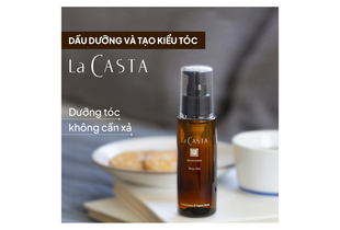 Dầu Dưỡng Tóc La CASTA Aromaesthe Hair Oil Phục Hồi và Mềm Mượt Tóc 80ml nằm trên bàn, bên cạnh những chiếc bánh quy và cốc trà, bổ sung độ ẩm cho tóc mà không cần xả, mang lại sự mềm mại và bóng khỏe.