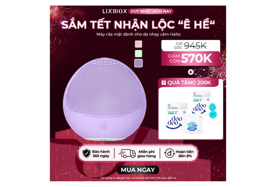 Máy Rửa Mặt Dành Cho Da Nhạy Cảm Halio Sensitive Facial Cleansing & Massaging Device Purple Rain Limited Edition với ưu đãi giảm giá, đi kèm quà tặng và bảo hành 365 ngày.