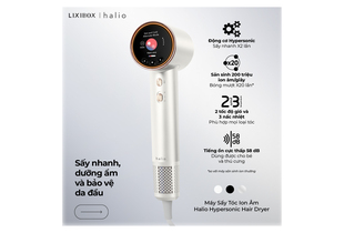 Máy Sấy Tóc Ion Âm Halio Hypersonic Hair Dryer Pearl White với chế độ sấy nhanh X2, công suất 200 triệu ion/giây, 2 tốc độ gió và 3 mức nhiệt. Thiết kế tinh tế giúp bảo vệ da đầu và làm khô tóc nhanh chóng.