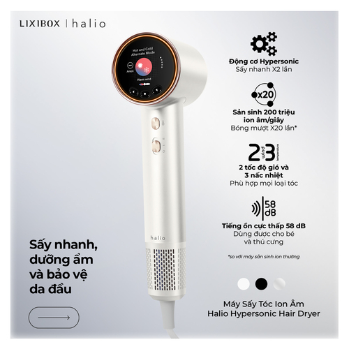 Máy Sấy Tóc Ion Âm Halio Hypersonic Hair Dryer Pearl White