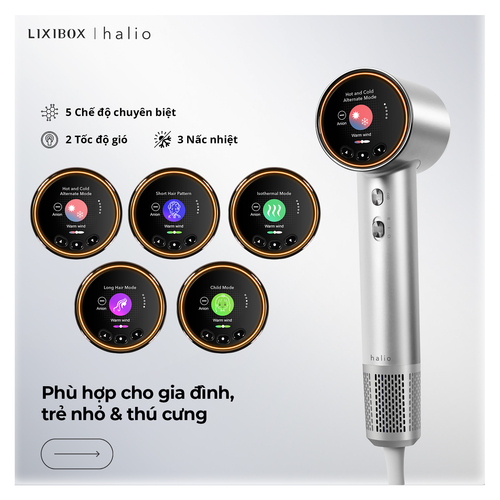 Máy Sấy Tóc Ion Âm Halio Hypersonic Hair Dryer Silver Frost