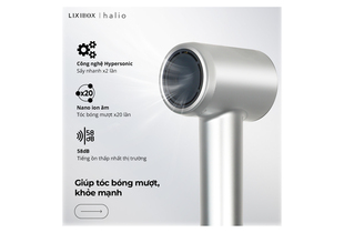 Máy Sấy Tóc Ion Âm Halio Hypersonic Hair Dryer Silver Frost với công nghệ Hypersonic, nano ion âm và độ ồn 58dB, mang lại trải nghiệm sấy tóc nhanh chóng, dễ chịu, giúp tóc bồng bềnh và khỏe mạnh hơn.