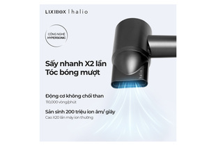 Máy Sấy Tóc Ion Âm Halio Hypersonic Hair Dryer Space Grey với công nghệ Hypersonic, sấy nhanh gấp hai lần, động cơ mạnh mẽ 110,000 vòng/phút và sản xuất 200 triệu ion âm/giây, mang đến tóc bóng mượt.