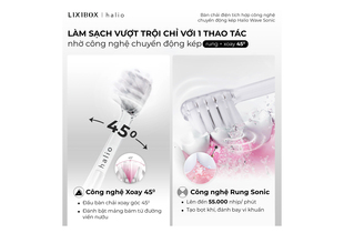 Bàn chải điện tích hợp công nghệ chuyển động kép Halio Wave Sonic Electric Toothbrush - Smoky Sky với đầu bàn chải xoay 45° và công nghệ rung lên đến 55.000 nhịp/phút, mang lại hiệu quả làm sạch vượt trội chỉ với một thao tác.