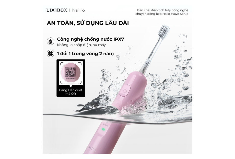 Bàn chải điện tích hợp công nghệ chuyển động kép Halio Wave Sonic Electric Toothbrush - Smoky Sky với công nghệ chống nước IPX7, thiết kế hiện đại và thời trang, an toàn, sử dụng lâu dài, mang đến trải nghiệm đánh răng hiệu quả và thoải mái.