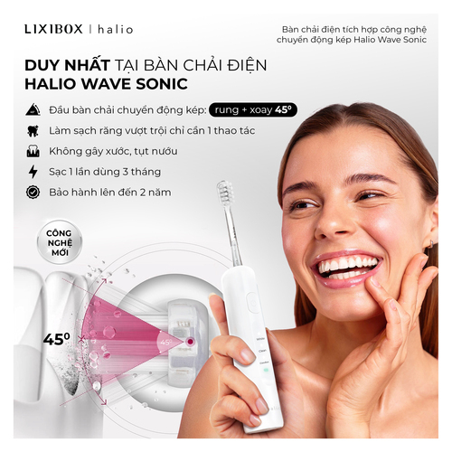 Bàn chải điện tích hợp công nghệ chuyển động kép Halio Wave Sonic Electric Toothbrush - Cloud White