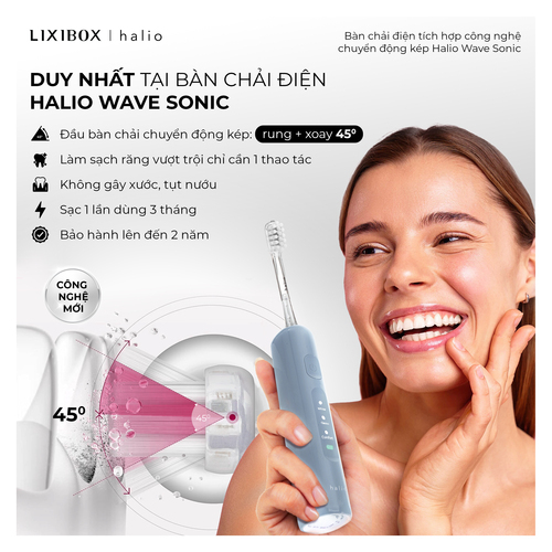 Bàn chải điện tích hợp công nghệ chuyển động kép Halio Wave Sonic Electric Toothbrush - Smoky Sky