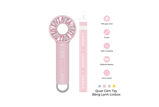 Quạt Cầm Tay Băng Lạnh Lixibox Ice Cooling Handy Fan - Pink với thiết kế nhỏ gọn, tính năng làm mát, pin 2000mAh, sạc USB-C, năm mức gió và có thể mang theo dễ dàng.