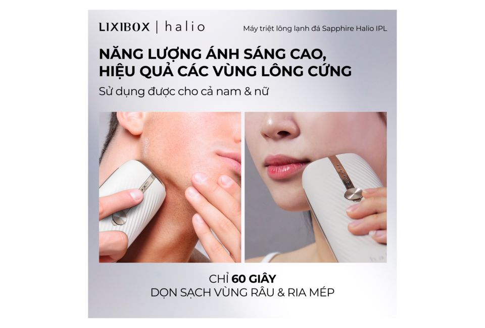 Combo Triệt Lông Mát Lạnh: Năng lượng ánh sáng cao, hiệu quả cho nam và nữ. Dùng chỉ trong 60 giây để dọn sạch vùng râu và ria mép. Phù hợp với các vùng lông cứng.