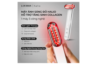 Combo Làm Mịn và Trẻ Hóa Da, Máy ánh sáng đỏ Halio hỗ trợ tăng sinh collagen với 3 công nghệ: Red Light Therapy, Xung Điện EMS, và Công Nghệ Rung Sóng Âm. Giúp làm mềm nhăn, tăng sinh collagen và trẻ hóa da.