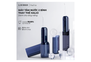 Combo Làm Đẹp Toàn Diện với máy tăm nước 2 bình thay thế HALIO. Sản phẩm giúp loại bỏ 99,99% vết thức ăn, đi kèm 4 đầu tăm và 2 bình chứa tiện lợi.
