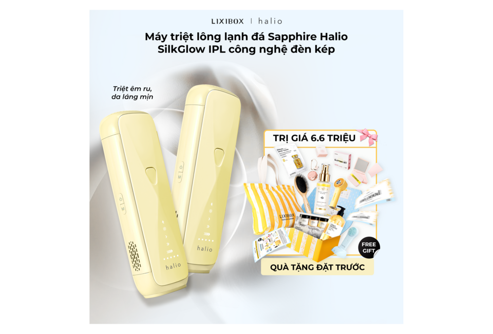 Máy Triệt Lông Halio SilkGlow IPL Sapphire Cooling Hair Removal Device với thiết kế hiện đại, hiệu suất cao cho làn da mịn màng, giảm đau. Sản phẩm đi kèm quà tặng hấp dẫn. Trị giá 6.6 triệu.