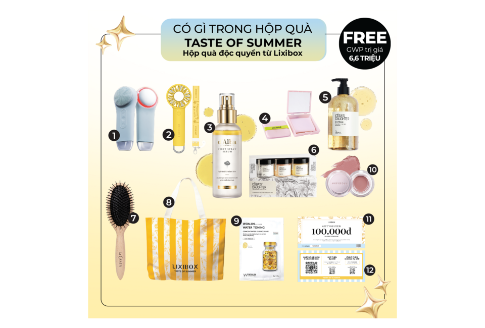Bàn chải điện làm trắng răng Halio Sonic Whitening Toothbrush Rose Gold nằm trong bộ quà Taste of Summer từ Lixibox, bao gồm các sản phẩm chăm sóc sắc đẹp tiện lợi và hiệu quả cho mùa hè.
