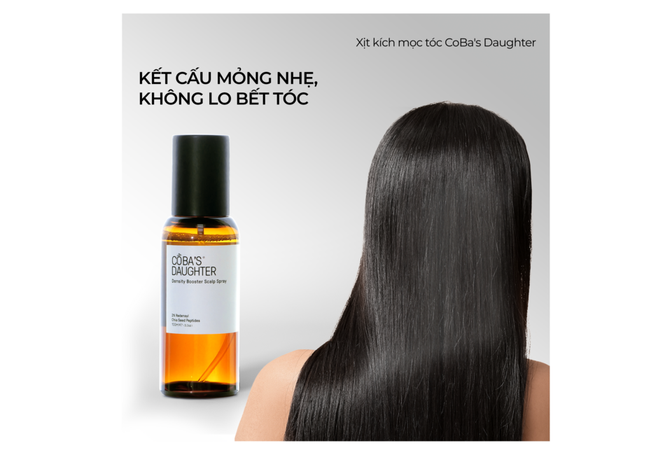 Combo Tóc Khỏe - Vibe Xinh bao gồm xịt kích móc tóc CoBa's Daughter, giúp tạo cấu trúc tóc nhẹ nhàng, không lo bết tóc, cung cấp độ dày và độ bóng cho mái tóc khỏe mạnh.