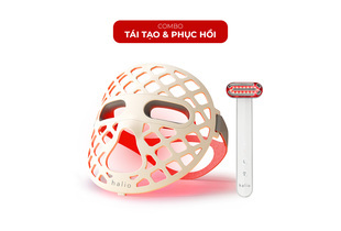 Combo Tái Tạo & Phục Hồi của halio bao gồm mặt nạ tái tạo và thiết bị phục hồi, cung cấp liệu pháp ánh sáng đỏ giúp cải thiện làn da và giảm dấu hiệu lão hóa.
