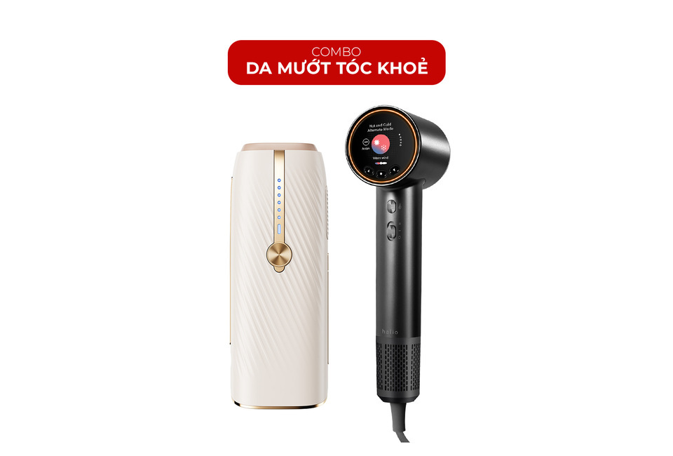 Combo Da Mướt Tóc Khỏe bao gồm thiết bị chăm sóc tóc hiện đại với chức năng nóng và lạnh, giúp giữ tóc khỏe mạnh và mềm mượt. Sản phẩm có thiết kế sang trọng, dễ sử dụng.