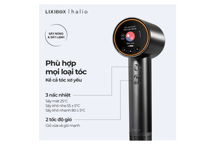 Combo Tóc Đẹp – Cười Xinh: Sản phẩm sấy tóc LIXIBOX halio có chức năng sấy nóng và sấy lạnh, phù hợp cho mọi loại tóc với ba mức nhiệt và hai tốc độ gió.
