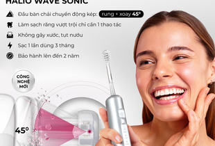 Combo Bật Mood Tự Tin số 2 với bàn chải điện Halio Wave Sonic. Đầu chải rung và xoay 45 độ, dễ dàng làm sạch răng miệng chỉ với 1 thao tác. Sạc 1 lần dùng được 3 tháng, bảo hành 2 năm.
