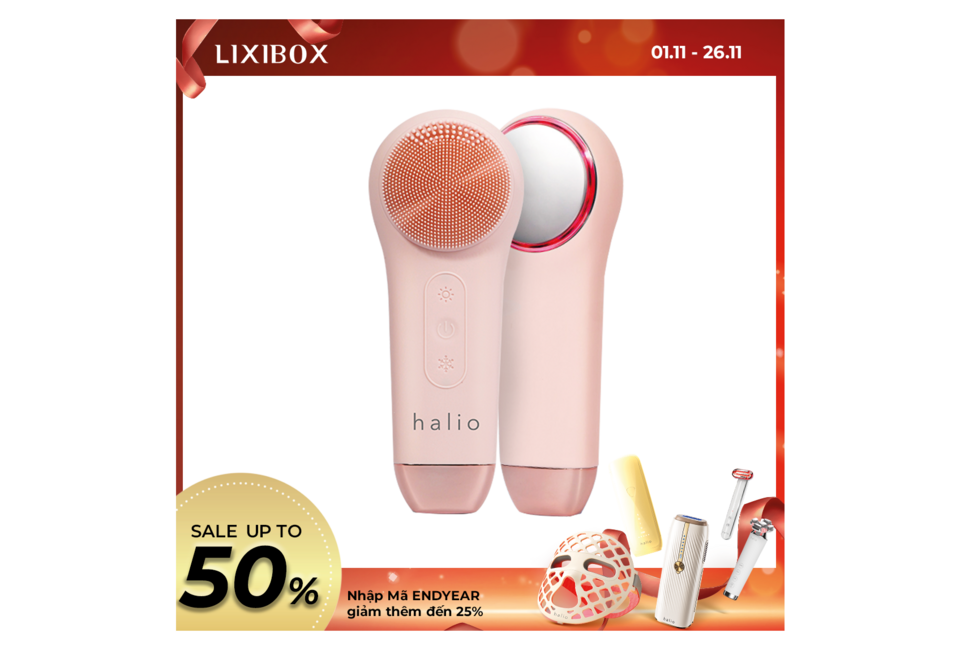 Máy Rửa Mặt Massage Tích Hợp Liệu Pháp Ánh Sáng và Nhiệt Halio Multi-task Cleansing & Massaging Device with Red Blue Light Therapy 5 in 1 - Peach Fuzz với thiết kế đẹp mắt, chức năng đa năng cho làn da khỏe mạnh, rạng rỡ.