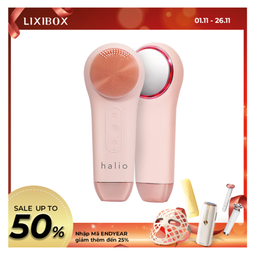 Máy Rửa Mặt Massage Tích Hợp Liệu Pháp Ánh Sáng và Nhiệt Halio Multi-task Cleansing & Massaging Device with Red Blue Light Therapy 5 in 1 - Peach Fuzz