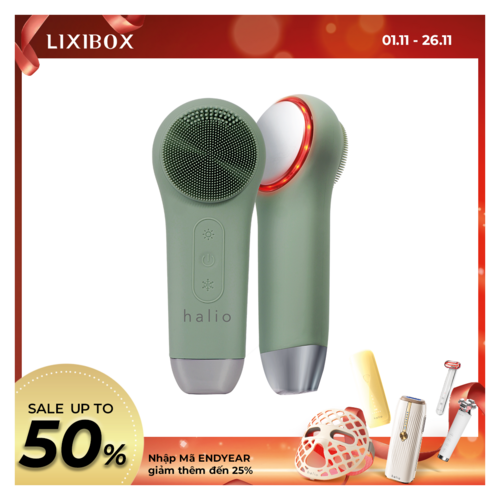Máy Rửa Mặt Massage Tích Hợp Liệu Pháp Ánh Sáng và Nhiệt Halio Multi-task Cleansing & Massaging Device with Red Blue Light Therapy 5 in 1 - Sage Green