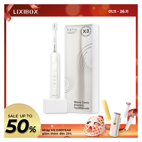 Bàn chải điện tích hợp công nghệ chuyển động kép Halio Wave Sonic Electric Toothbrush - Silver Frost