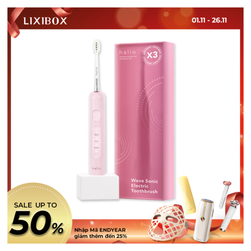 Bàn chải điện tích hợp công nghệ chuyển động kép Halio Wave Sonic Electric Toothbrush - Pink Whisper