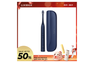 Bàn chải điện làm trắng răng Halio Sonic Whitening Electric Toothbrush Limited Edition - Midnight Blue kèm hộp bảo vệ. Thiết kế hiện đại, màu sắc tối giản, phù hợp cho việc chăm sóc răng miệng hiệu quả. Khuyến mãi giảm giá lên đến 50%.