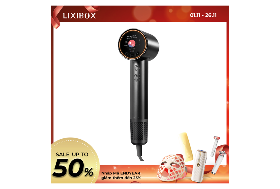 Máy Sấy Tóc Ion Âm Halio Hypersonic Hair Dryer Space Grey, với thiết kế hiện đại và công nghệ ion âm, mang đến trải nghiệm làm khô tóc hiệu quả và bảo vệ sức khỏe tóc.