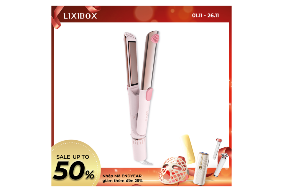 Máy Tạo Kiểu Halio 2in1 Airplus Hair Styler màu hồng với thiết kế hiện đại, tính năng đa năng cho kiểu tóc đẹp. Chương trình khuyến mãi giảm giá lên tới 50% từ 01.11 đến 26.11.