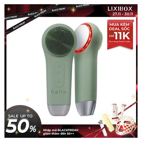 Máy Rửa Mặt Massage Tích Hợp Liệu Pháp Ánh Sáng và Nhiệt Halio Multi-task Cleansing & Massaging Device with Red Blue Light Therapy 5 in 1 - Sage Green
