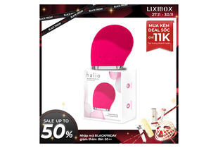 Halio Facial Cleansing & Massaging Device phiên bản giới hạn màu hồng, hộp sản phẩm thể hiện thiết kế hiện đại và chức năng làm sạch da mặt, kết hợp massage, mang lại trải nghiệm chăm sóc da tối ưu. Khuyến mãi Black Friday lên đến 50%.