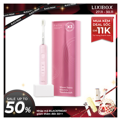Bàn chải điện tích hợp công nghệ chuyển động kép Halio Wave Sonic Electric Toothbrush - Pink Whisper