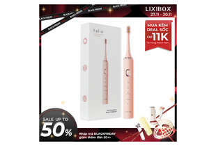 Bàn chải điện Halio Sonic SmartClean Electric Toothbrush màu hồng, thiết kế hiện đại với nhiều chế độ làm sạch, bao gồm Clean, Gum, Whiten và Deep Clean. Sản phẩm đi kèm hộp giấy thông tin sản phẩm, lý tưởng cho việc chăm sóc răng miệng hiệu quả.